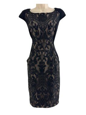 Eva Franco Black Lace Panel Dress Pockets Size 10 Wedding Evening Special Event